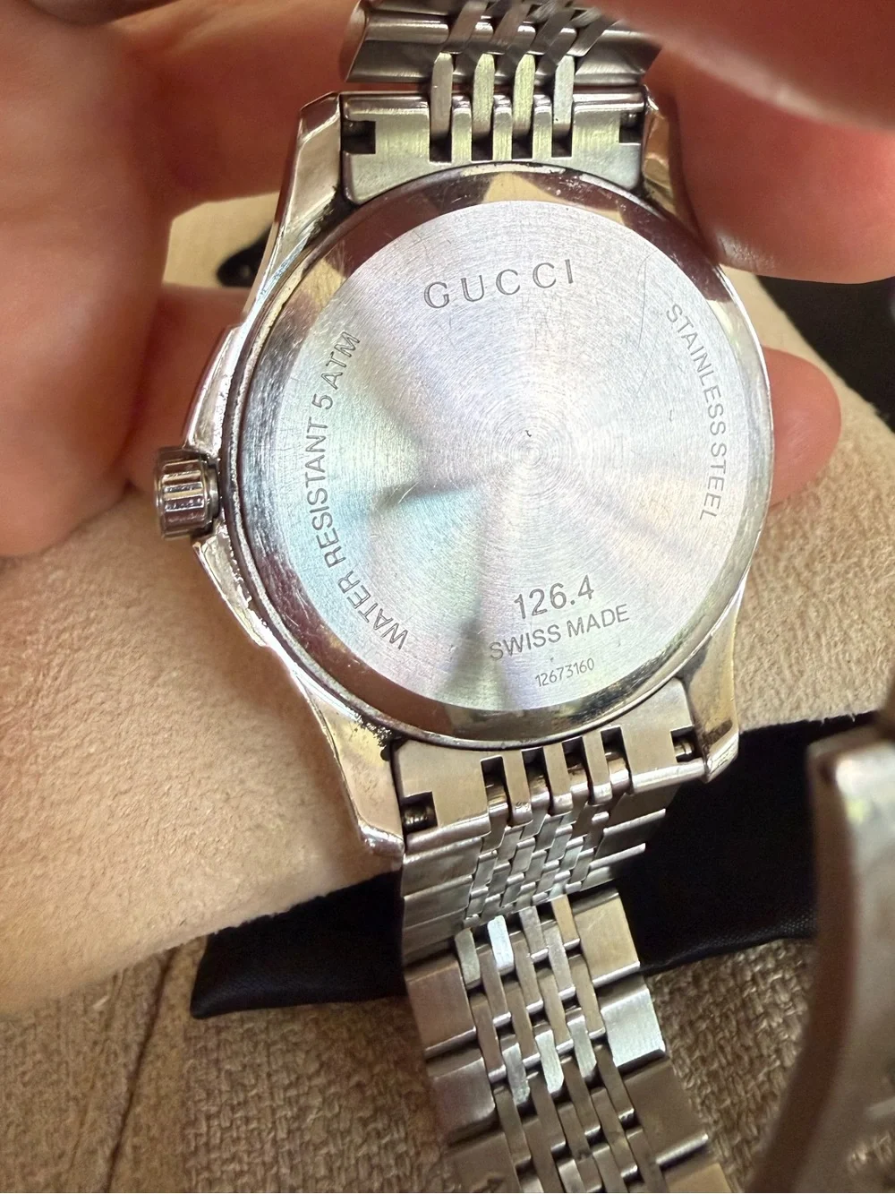 GUCCI Swiss Made Stainless Steel Monogram Watch – White Dial | Date | 5 ATM